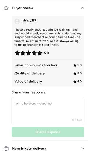 Fiverr review from grande3 for GMC Fixer, 5 stars