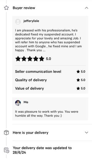 Fiverr review from jefferylisle for GMC Fixer, 5 stars