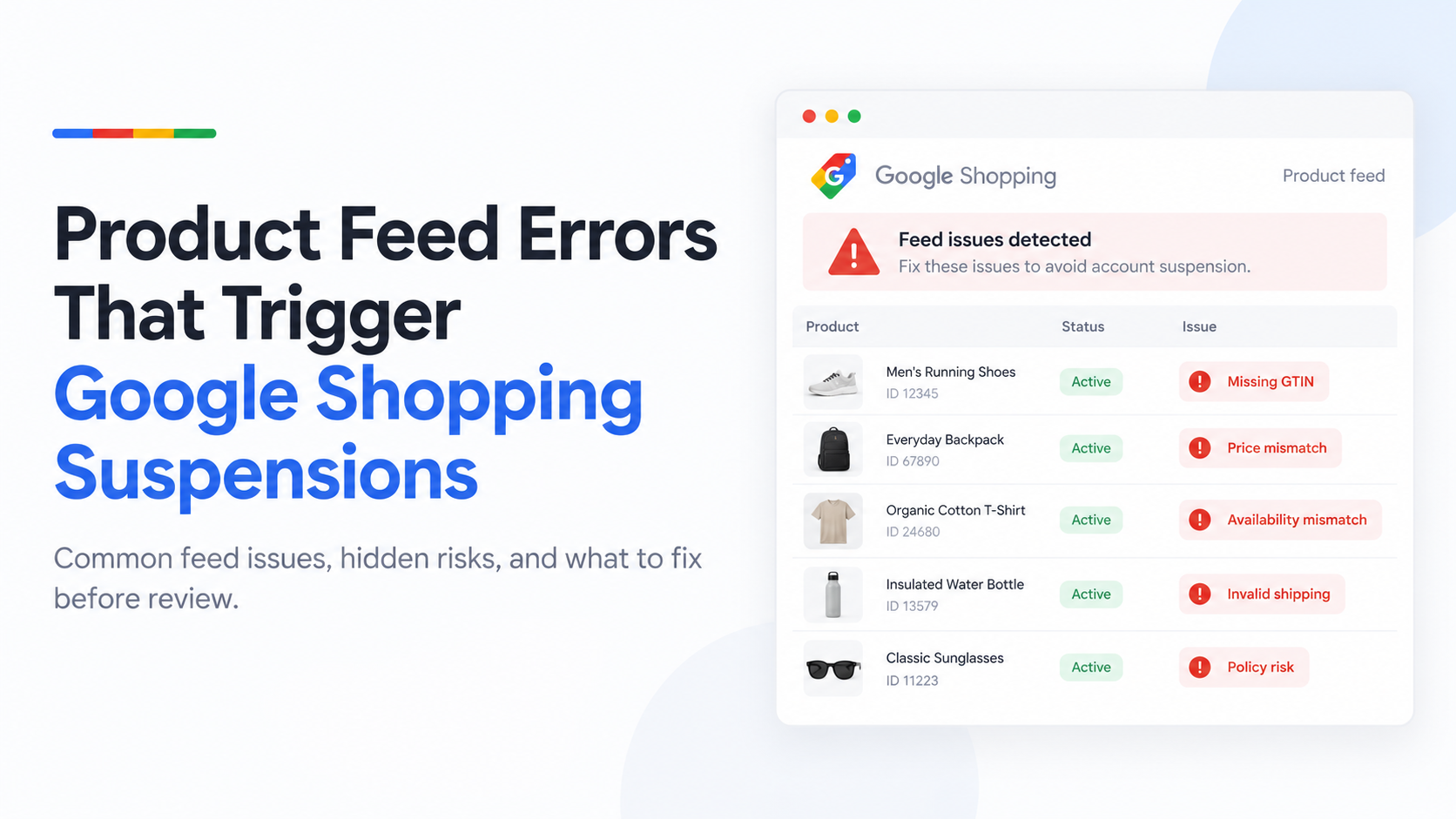 Product feed errors that trigger Google Shopping suspensions — guide illustration